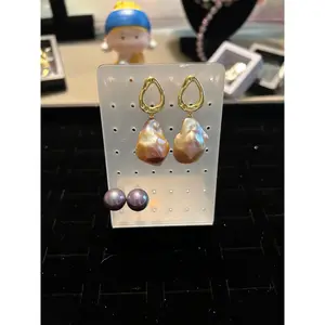 Gold peach baroque earrings
