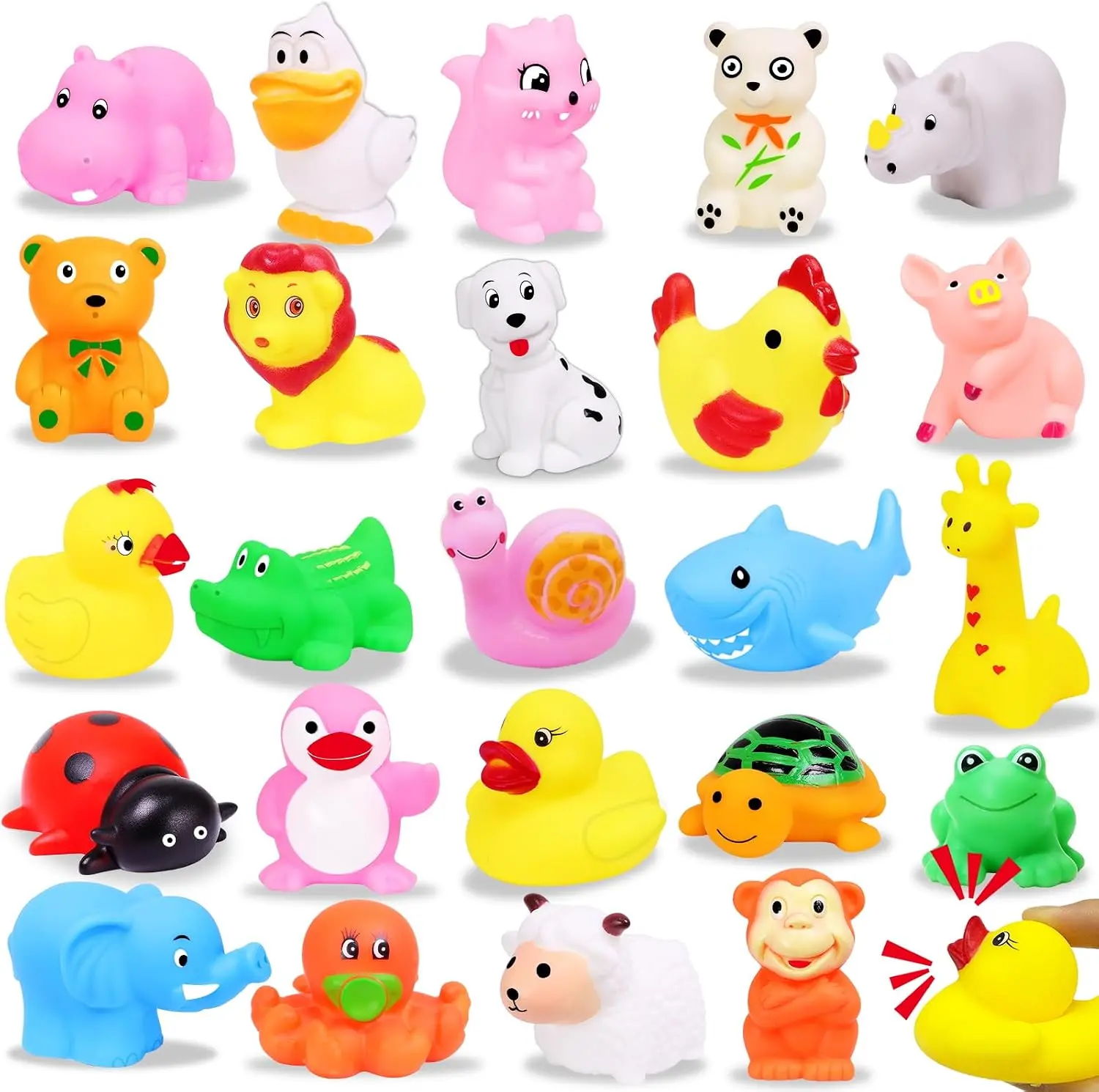 24 Pack Stress Balls Fidget Toys for Kids, Different Funny Squishy Rubber Ducks, Party Favors, School Class Birthday Gifts, Halloween Goodie Bag Stuffers