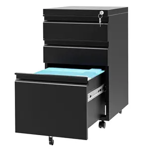3-Drawer Mobile File Cabinet with Lock, Metal Filing Cabinet on Wheels, Fits Letter/Legal/A4 Files, Space-Saving Under Desk Office Storage Organizer for Home Office, Easy Assembly, Black
