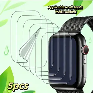 5 Pack Ultra Thin Water Gel Anti-Fog Screen Protectors Smart Watch Accessories for All Apple Watch Models Including Iwatch Ultra 49mm, Lightweight Easy Peel Durable Protection