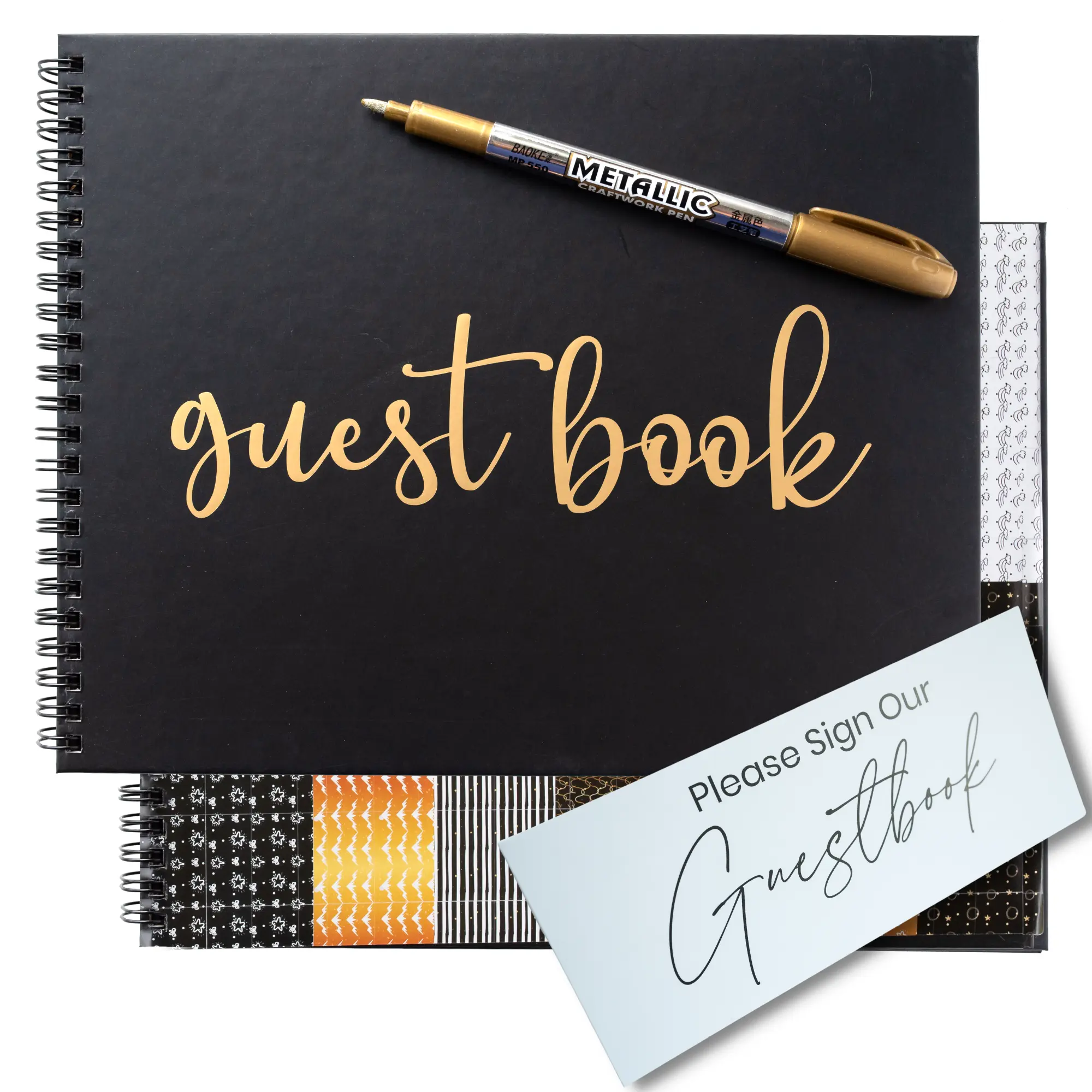 Wedding or Grad Guest Book Black Polaroid Album -Hardcover Photo Guestbook- Spiral Book 10"x8” - Funeral, Bridal Shower, Baby Shower, Graduation Party