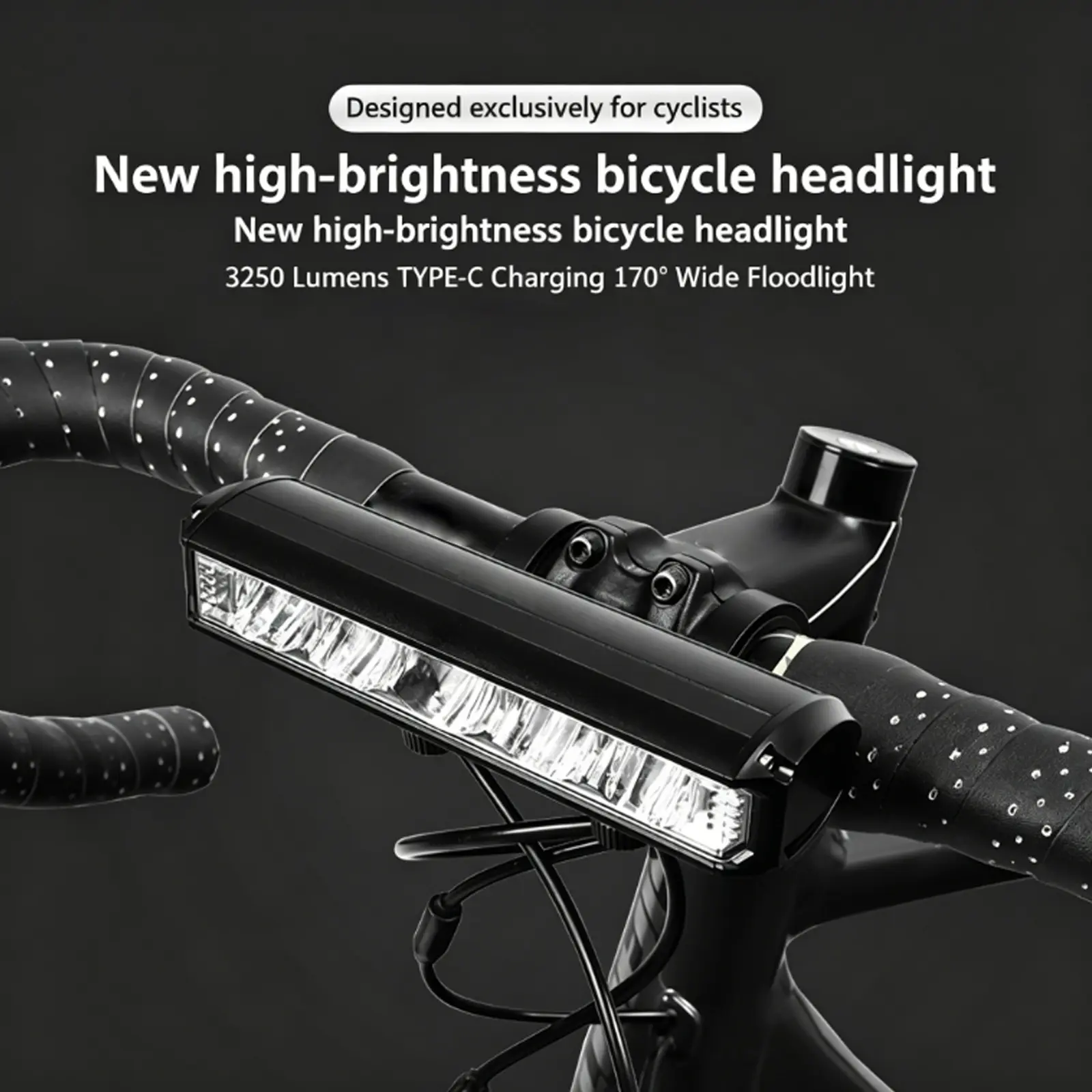 Super Bright 2100 Lumen LED Light, Waterproof IPX4 Bike Accessory with Aluminum Alloy Body & Dual Clamp Mount, USB Rechargeable with 4 Modes Including Flashing Mode for Night Riding, Outdoor Sport Cycling, E-Bikes, Commuter Bikes