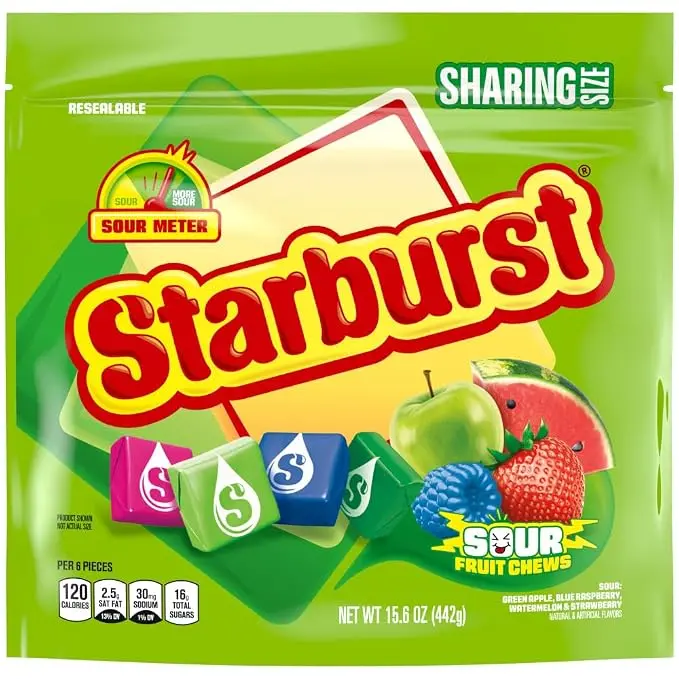 [HOT SALE 56% OFF]STARBURST Sour Chewy Candy Fruit Chews, Share Size Resealable 15.6 Oz Bag | Individually wrapped sour chewy candy fruit chews sour variety resealable bag for home, office, lunch, travel, gluten free