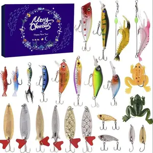 Fishing Advent Calendar 2025-24 Days Premium Lures Set Christmas Countdown Blind Box Gift for Fishermen, Anglers, Men, Dad - Freshwater Saltwater