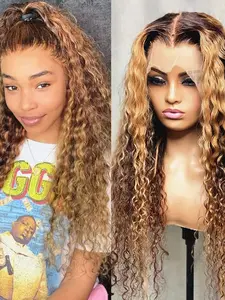 1PC WIG-0910-DP-P4/27 4/27 Highlight Deep Wave Lace Front Wig 100% Human Hair