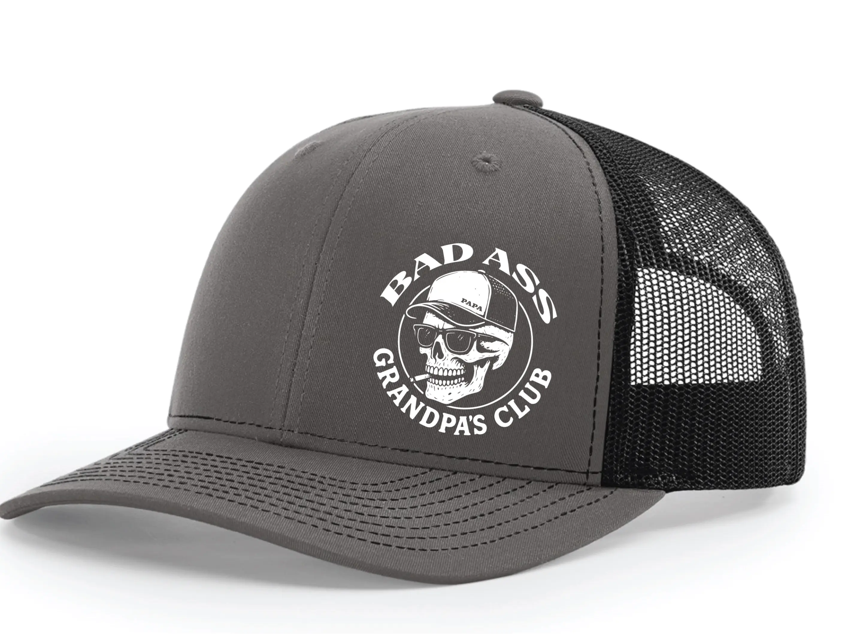 Richardson112 Retro Snapback Hat for Men, Premium Quality Logo Print Hat, "Bad Ass Grandpa" Design, Hand Wash Only, Retro Snapback Hats, Logo Print Hats