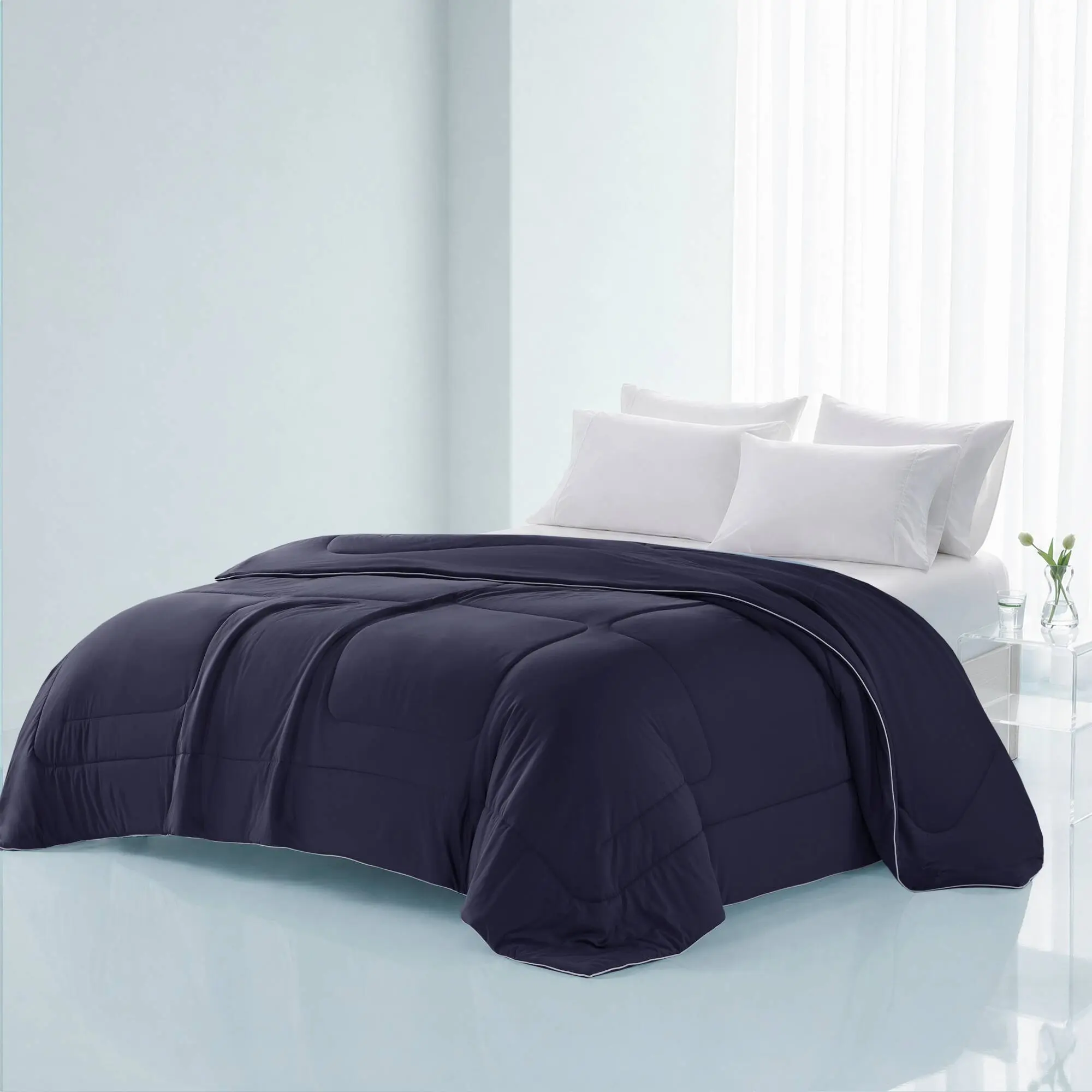 King Size Navy Blue Down Alternative Comforter – Hypoallergenic Microfiber, All-Season Lightweight, Reversible Quilted with Corner Tabs, Machine Washable