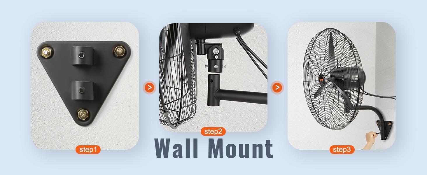 VEVOR 20-in Black Metal Frame Powerful Outdoor Cooling Wall Mounted Hanging Fan - Automatic Oscillating Fan with Mist, ETL Listed, IP44 Protection, 3-Speed, Long Airflow Distance, Oscillation Tilt, for Garage Industrial Users, Powerful Fan