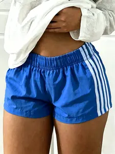 Sexy Plaid Side Striped Casual Women's Gym Shorts, Summer Loose Elastic Waist Fitted Home Wear, Fashion Streetwear Short Pants
