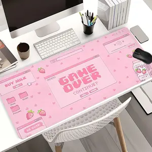 Extra Large Kawaii Pink Strawberry Mouse Pad Cute Pixel Gaming Desk Pad 35x16 Inch Computer Keyboard Mousepad with Non-Slip Rubber Base Durable Stitched Edge Fun Desk Supplies Desktop Accessory Perfect Gift for Home and Office
