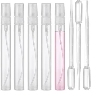 Mini  Bottle, 5 count 10ml Perfume Bottle Empty with 3 count Transfer Pipettes, Fine Mist Refillable Perfume Atomizer, Small Empty Sample Containers, Plastic Portable Travel Bottle - Clear