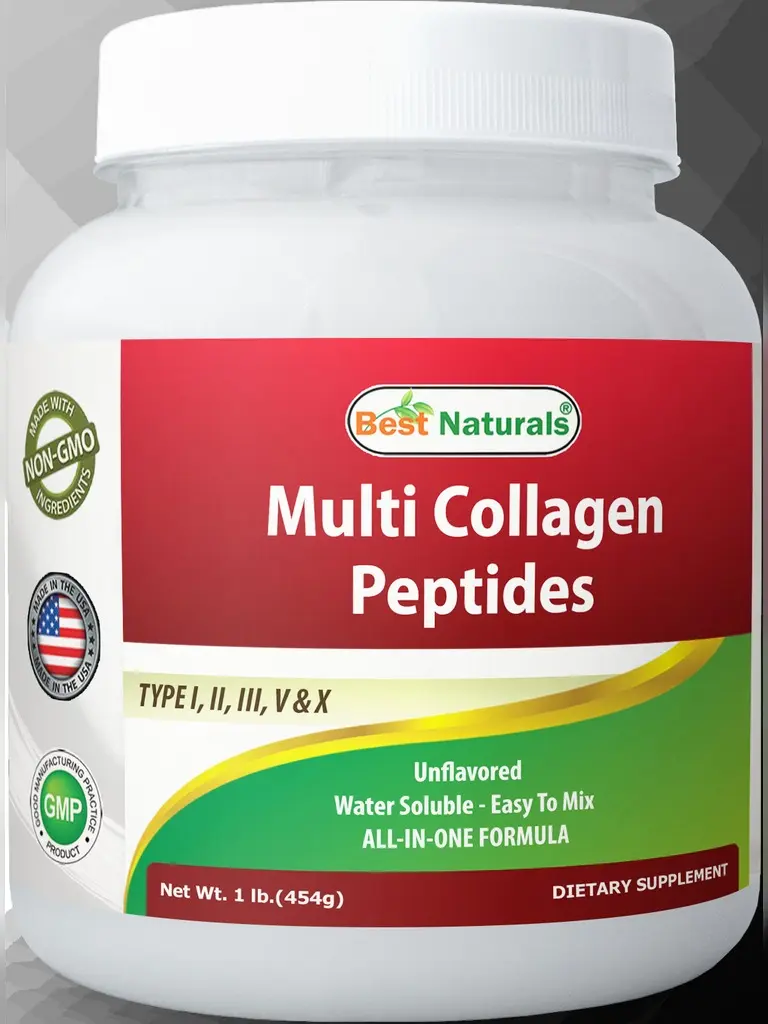 Best Naturals Multiple Collagen Peptides Protein Type I, II III, V & X Collagen unflavored 1 Pound - Grass Fed & Pasture Raised - Water Soluble - Easy to Mix