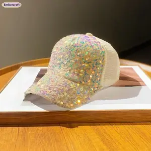 2026 Summer Women's Mesh Sequined Sun Visor Hat, Breathable Sunscreen Baseball Cap, Adjustable Travel Outdoor Fashion Hat, Versatile Stylish Headwear