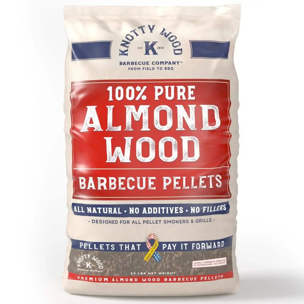 100% Almond Hardwood Charcoal Pellets - 20 lbs Single Bag, No Additives, No Fillers, High Energy, Smokeless, Mild Nutty Flavor, for Outdoor Barbecue Grill, Veteran-Supporting