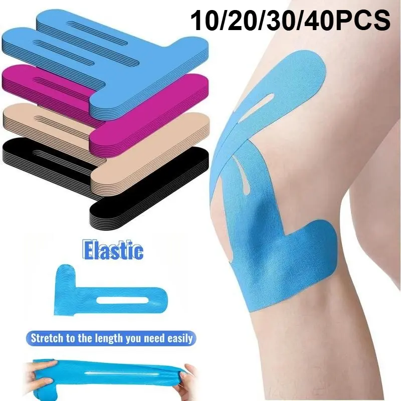 10-40 Strips Cut-To-Length Sports Kinesiology Knee Tape Athletic Tape for Sports, Breathable Elastic Stretch Waterproof Muscle Support Strap, Flexible Durable for Professional Sports