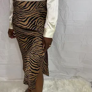Zebra Print High Waist Midi Skirt