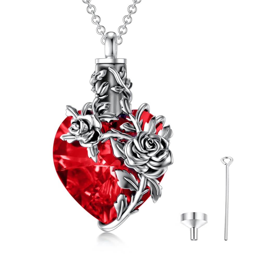 MEIDERBO Jewelry Rose/Lotus Urn Necklace 925 Sterling Silver Heart/Teardrop Crystal Memorial Jewelry Pets and Family Memorial Necklace for Women