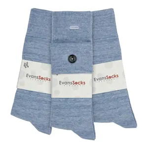 EvansSocks Empire Blue Dress Sock - Nylon with Button Detail, Casual Style for Men