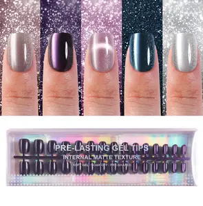 150Pcs Cat Eye Press on Nails Short Square, Plauva Soft Gel Fake Nails, Glossy Glitter Cat Eye Nail Tips for Women and Girls Stick On Nails in 15 Sizes