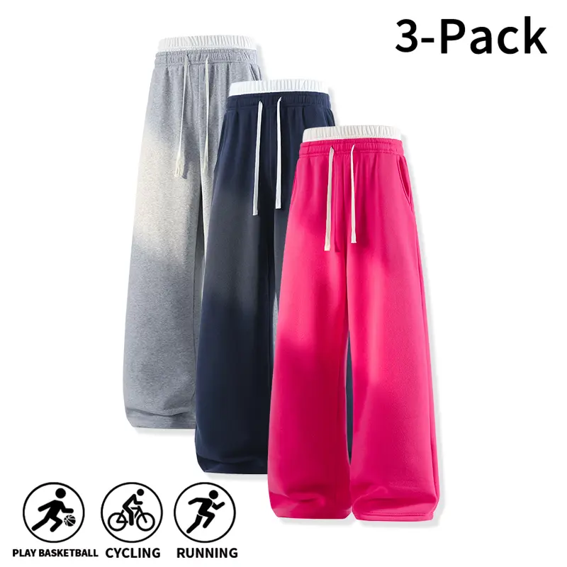 3-Pack Men’s Color-Blocked Wide-Leg Sweatpants | High-Waisted, Drapey Loose Floor-Length Fit | Suitable for basketball training, cycling, morning runs, campus gatherings, and everyday city outings | Y2K urban street style | Soft knit fabric