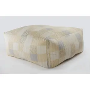 48" Cream Cotton Patchwork Pouf Ottoman