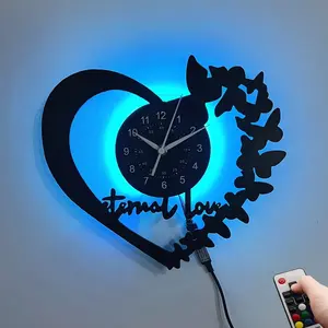 Heart LED Vinyl Wall Clock Romantic Home Decor Ideal Holiday Gift (Battery Not Included)