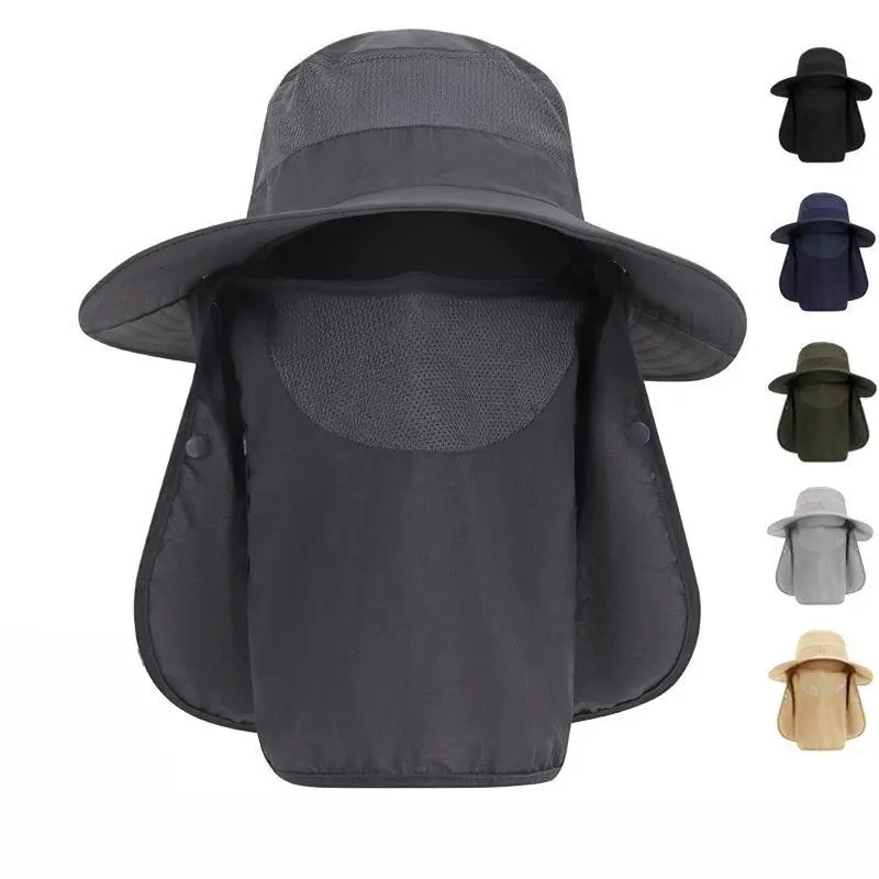Men's Outdoor Wide Brim Sun Hat with Face-Neck Flap, UPF 50+ UV Protection for Hiking, Fishing