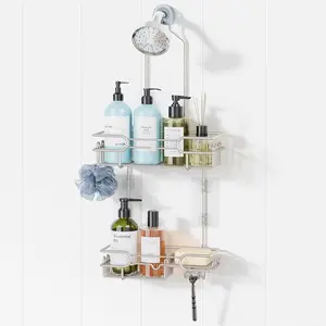 Hanging Shower Caddy Organizer - Bathroom Organizer with 12 Hooks and Soap Holder, Rustproof Shower Shelf over Shower Head - Brushed Nickel
