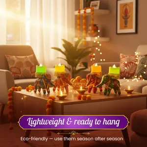 Shalin India Elephant Tea Light Holders Set of 4 Assorted Colors for Diwali Weddings Home Decor Diyas Lightweight Ready to Hang Eco-friendly - Decorative