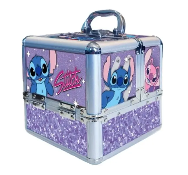 Disney Stitch Train Case Cosmetic Makeup Set Includes Lip Gloss Eyeshadow Nail Polish Hair Accessories for Parties Sleepovers & Makeovers Ages 13+ by Townley Girl