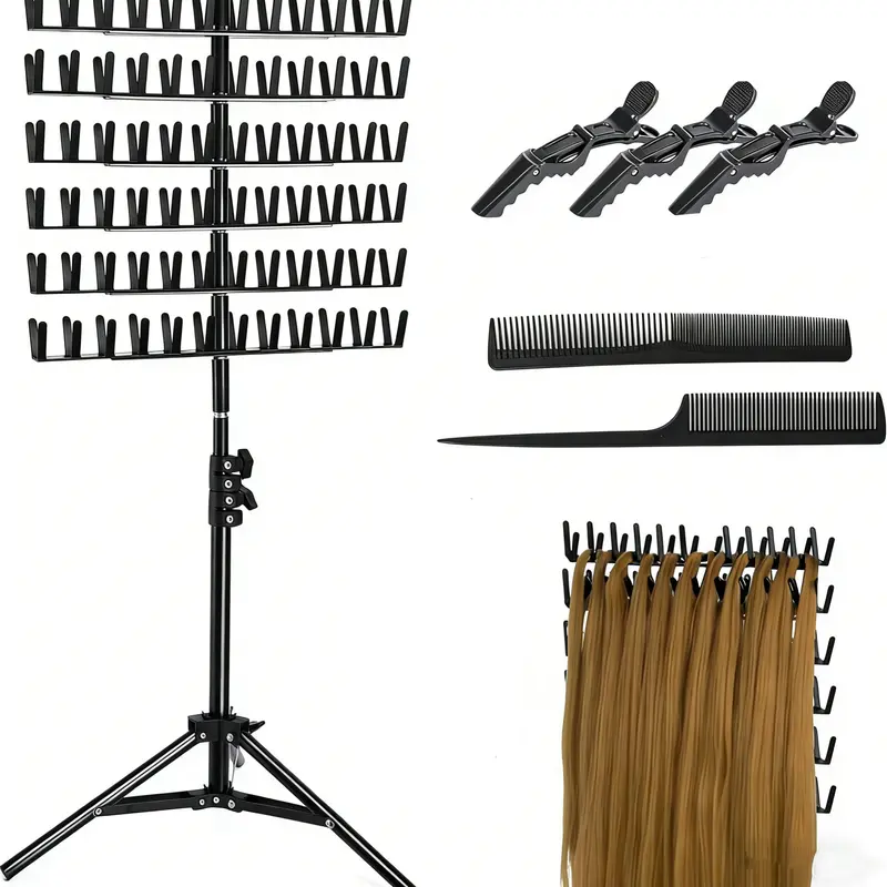 144-Peg Standing Braiding Hair Extension Organizer Rack Hanger - Compact Storage Holder with Divider for Efficiency, Hair Lengths Separation, Ideal for Enthusiasts