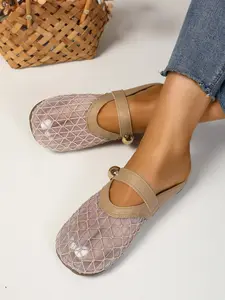 French Vintage Flat Hollow Out Half Slippers for Women, New Summer One-Step Mesh Breathable Slip-On Sandals, Cool Mule Shoes