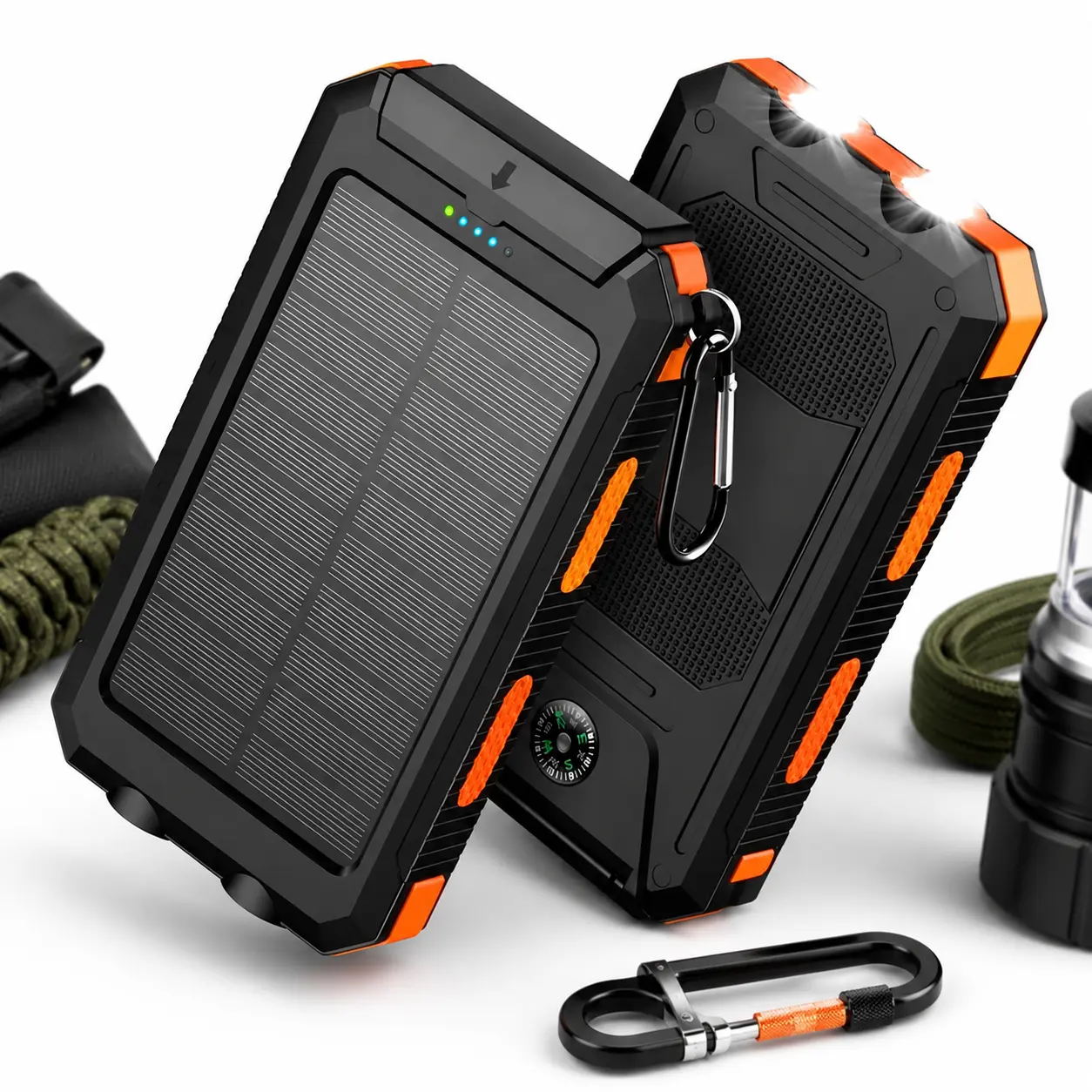 Multifunctional Solar Camping Flashlight, USB Charging Power Bank with Compass Function, Durable Indicator Light for Travel