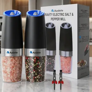 2pcs Gravity Sensing Electric Salt and Pepper Grinder Set Battery Powered LED Light One Hand Operation Adjustable Coarseness Black Kitchen Gadget Christmas Halloween Father's Day Local Fast Delivery Warehouse