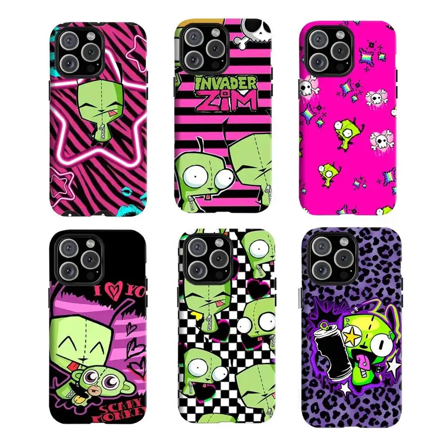 Invader Zim Girl Phone Case Y2K Emo Scene Aesthetic Shockproof Protective Cover Compatible with iPhone 11-17 Pro Max/Plus and Samsung Galaxy S22-25, Smartphone, Handheld