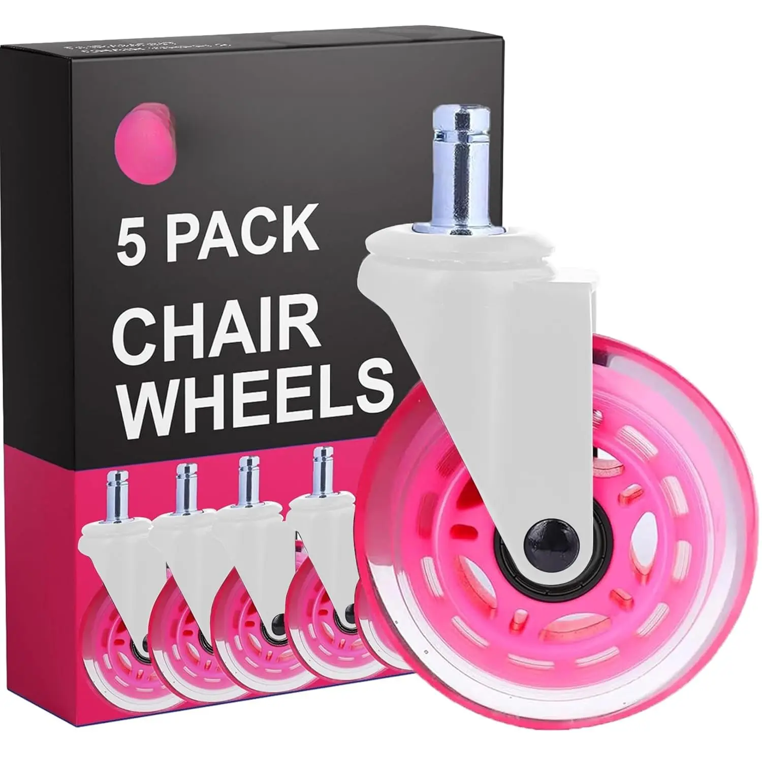 Office Chair Wheels Upgrade - 5-Piece Rollerblade-Style Casters, Smooth & Quiet Rolling, Hardwood Floor & Carpet Protection, Universal Fit, Durable Furniture Hardware