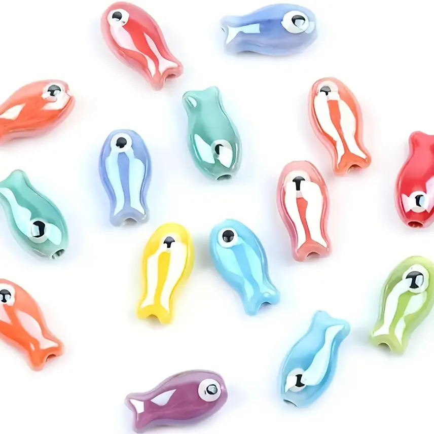 29-Pc Ceramic Fish-Shaped Mixed Beaded Set - Colorful, Shiny, Smooth, Black-Eyed Loose Beads and Accessories for DIY Beading, Jewelry Making (Bracelets)