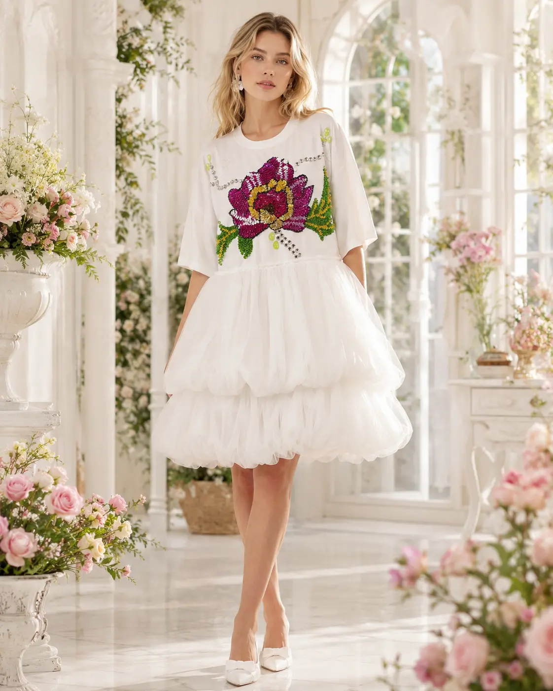 #299 LunaSparkle handmade designer Floral Puffy Dress