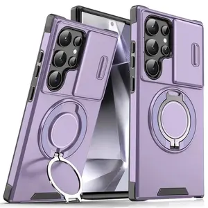 Armor Magnetic Bracket Case for Samsung S25 S24 S22 S21 S23 S20 Ultra Plus FE Slide Camera Protection Shockproof Cover