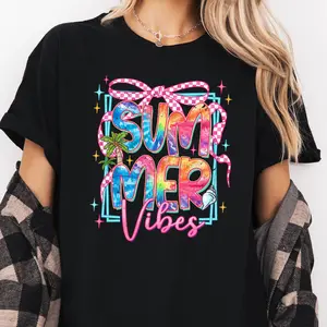 Summer Vibes Tie Die DTF Graphic Printed T-shirt, Fun Neon Graphic Tees, Unisex Apparel, Relaxed Fit, Soft Print