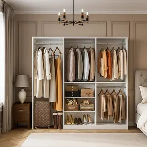 8FT Closet Organizer - Sleek Wall Mounted Wardrobe System with 3 Hanging Rods, Adjustable Shelves, and 96'' Length, White