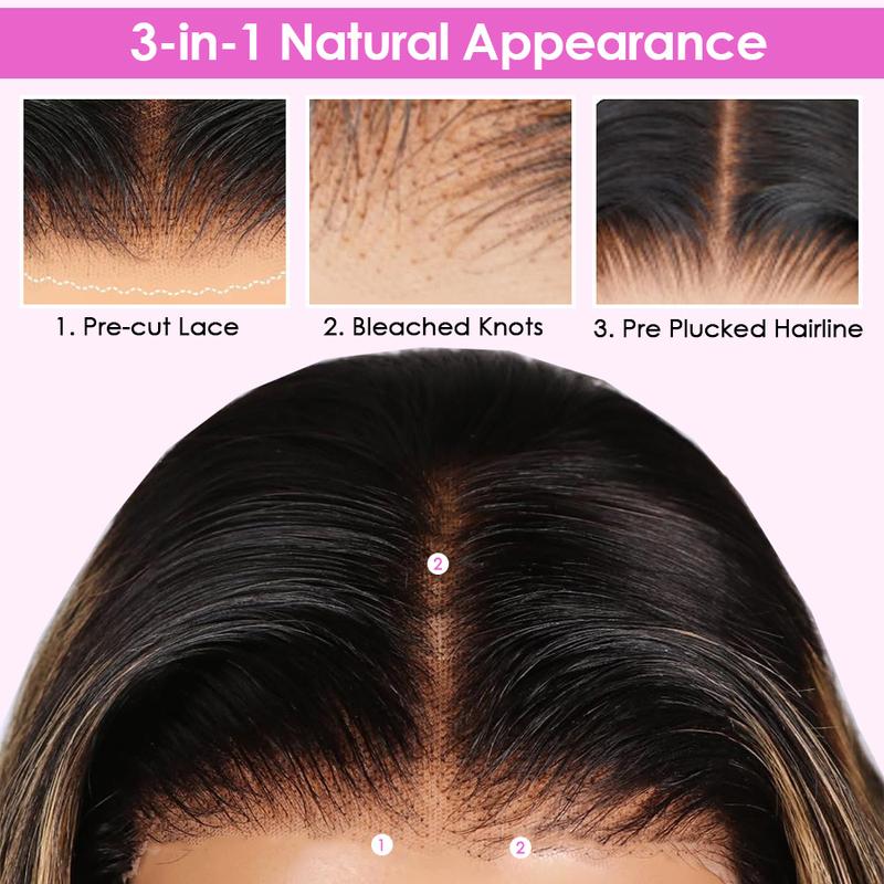 Cynosure 1B/27 Highlight Body Wave Wig 8x5 Glueless Wear Go Human Hair Wig Pre Cut HD Lace Wig Beginner Friendly