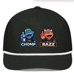 MONSTRZPUPPETACADEMY Chomp&Razz Hat - Black Baseball Cap with White Trim and Character Embroidery