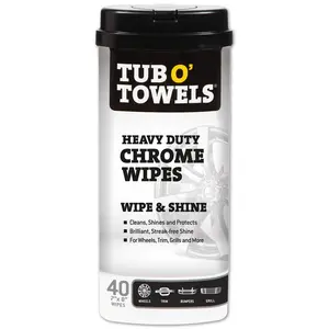 Tub O’ Towels Heavy Duty Chrome Wipes - Clean, Shine & Protect Chrome, Aluminum, Copper, and Brass Surfaces - Oil-Based Polishing Wipes - Resists Streaks & Fingerprints - 40 Count for Auto Detailing