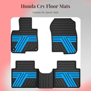 Floor Mats Fit for Honda CR-V 2022 2021 2020 2019 2018 2017 (Gasoline & Hybrid), All Weather Custom Fit Heavy Duty Anti-Slip Car Mats for CRV, 1st & 2nd Row, Black & Blue