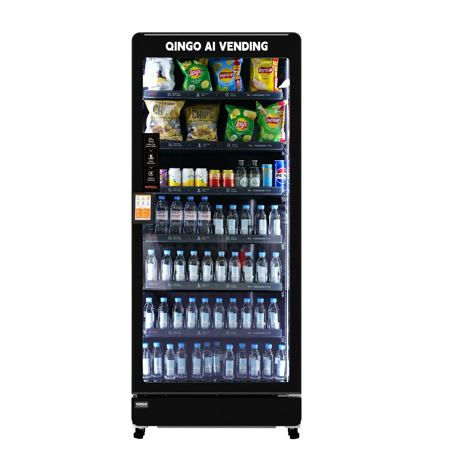 QINGO Commercial Smart Vending Machine, 20.5 Cu.Ft Snack & Drink Combo, Automatic Product Recognition, Cashless Payment, Remote Management, AI Touchscreen for Office, Apartment, Hotel & Gym,Model Ace