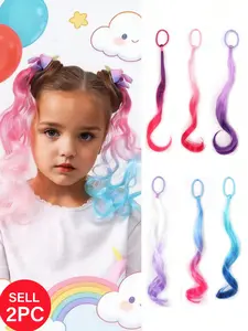 Girls' Color Gradient Ponytail Braid 14 Inches, Rainbow Color Hair Accessory, Halloween Party Christmas Costume Gift, Hair Accessories Set, Pack of Two