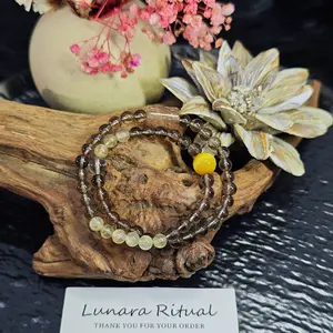 Lunara Ritual Molten Smoky & Golden Rutilated Double-Wrap Beaded Bracelet, Warm Shiny Natural Tone Design, Versatile Daily Wear for Shopping & Casual Events, Thoughtful Gift for Friends & Loved Ones