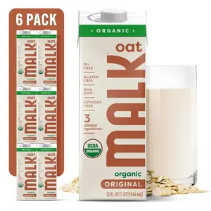 Oat Milk (32oz, 6) Original Shelf Stable Organic Oat Milk, Non GMO, Dairy Free, Vegan, Plant Based, No Gums or Fillers Barista Malk Oatmilk for Smoothies, Cereal, Creamy Lattes, Coffee