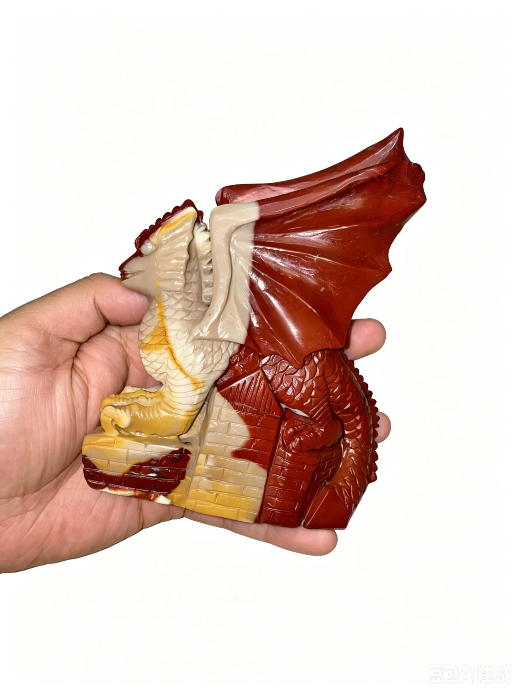 Hand-Carved Natural Mookaite Jasper Dragon Stone Collectible Gift - Dragon Carving, 2 Different Sides, Stable Standing, Polished Surface, Grounding Effect, Perched on Castle, Power & Protection, Enhances Courage & Resilience, Jewelry Accessory, Unique Car